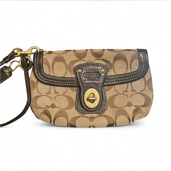 Y2K Coach Tan and Brown Signature Wristlet - Picture 1 of 10